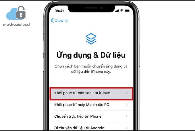 khôi phục từ bản sao lưu icloud